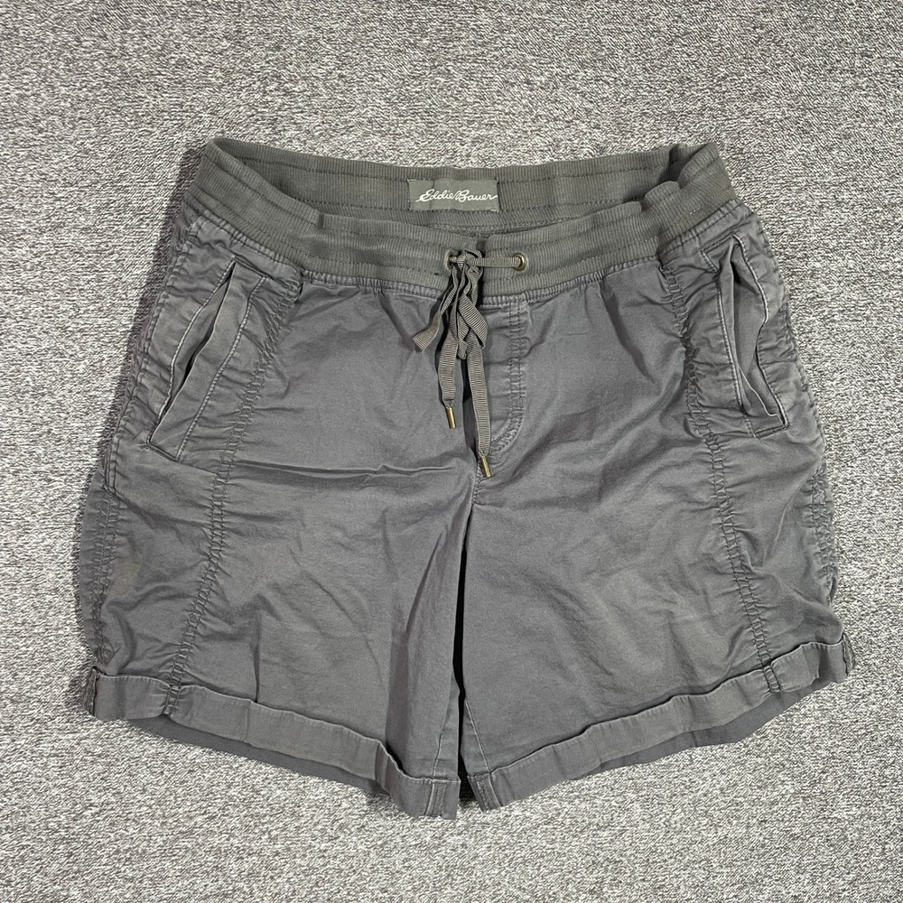 Eddie Bauer Womens Gray Ribbed Waist Drawstring Utility Hiking Shorts Size 10
